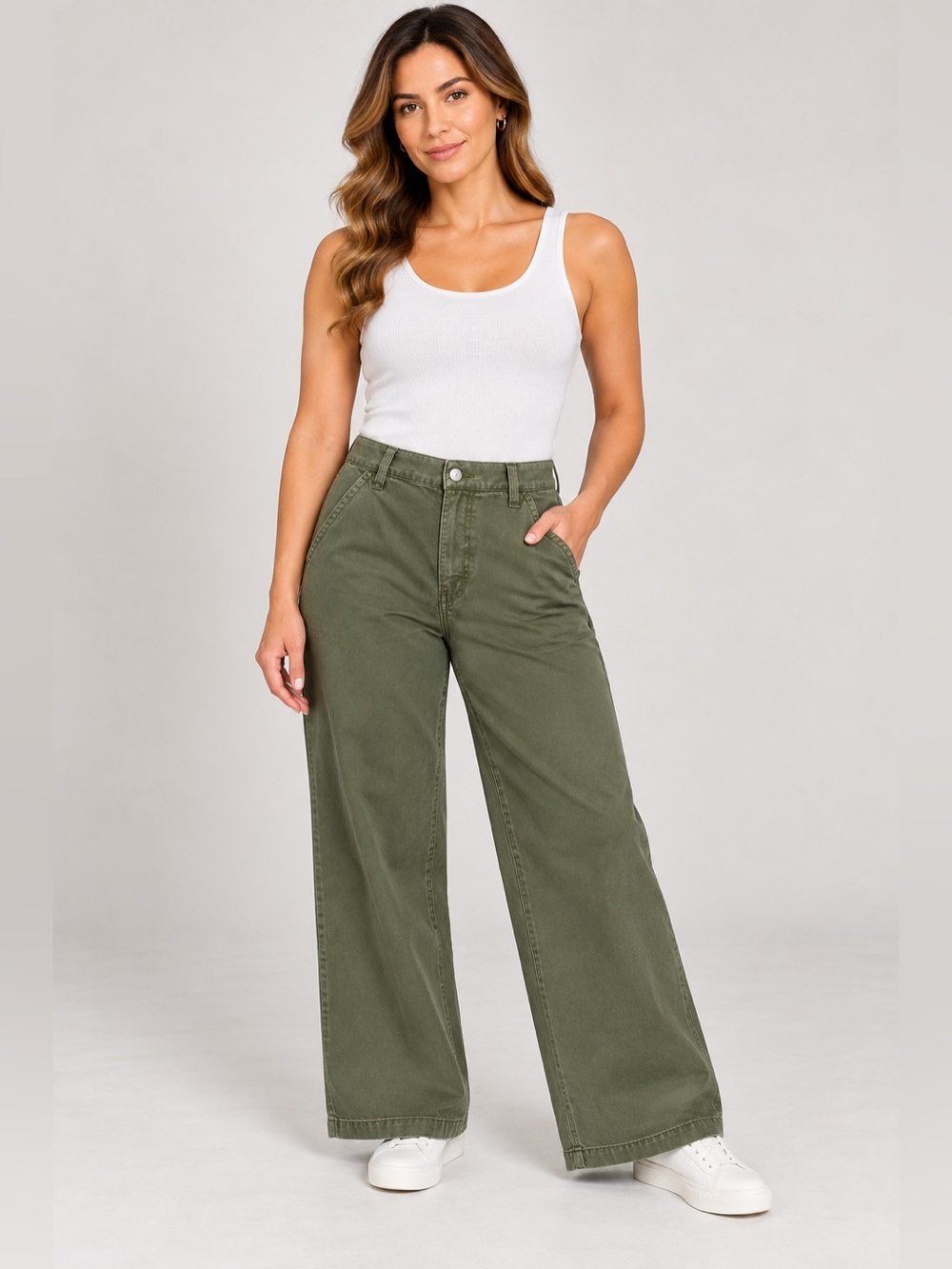Edwin Olive Green‎ Wide-Leg Pants Size 26 Sample Piece